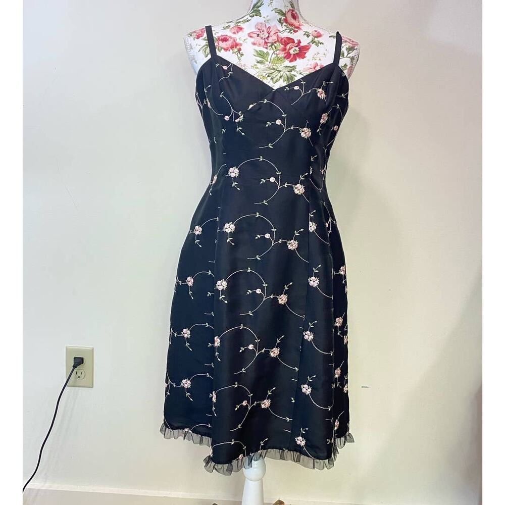 Adriana Black  Silk Flower  Embroidered Midi Dress, Cocktail, Party, Weeding 8